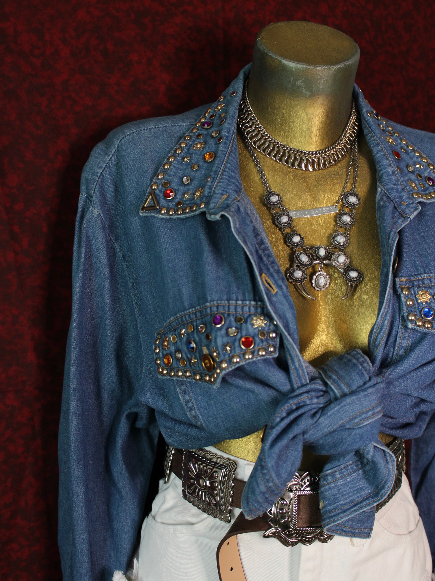 VINTAGE GEMSTONE STUDDED DENIM SHIRT
