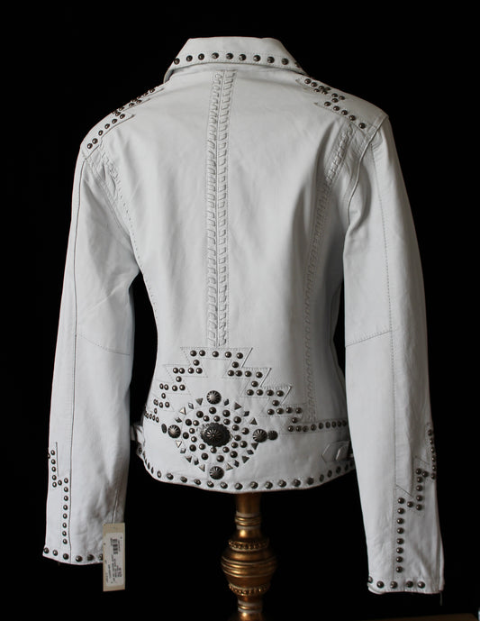 ROCK N ROLL STUDDED WHITE LEATHER JACKET