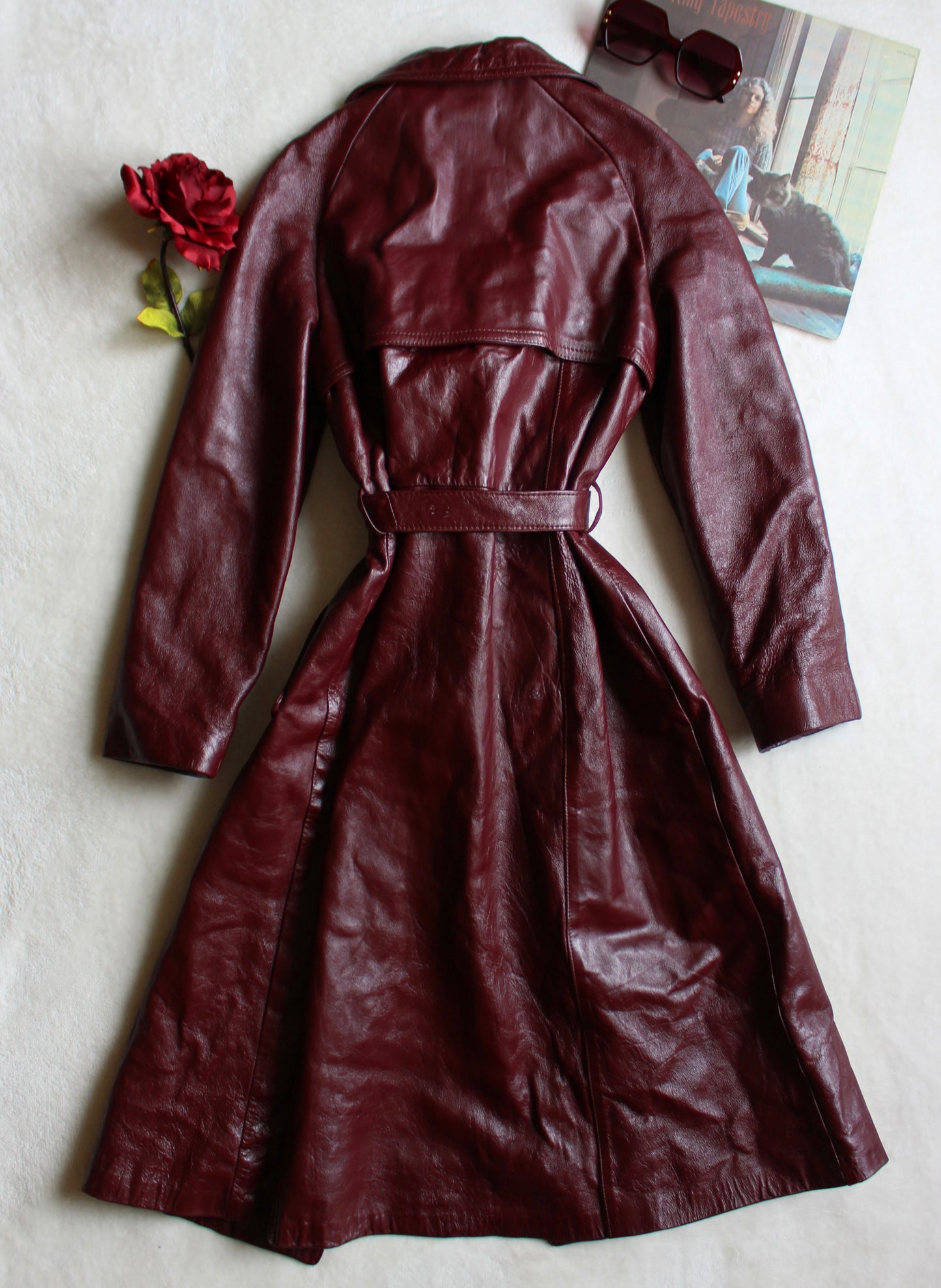 VINTAGE 70’s FULL LEATHER MAHOGANY TRENCH COAT