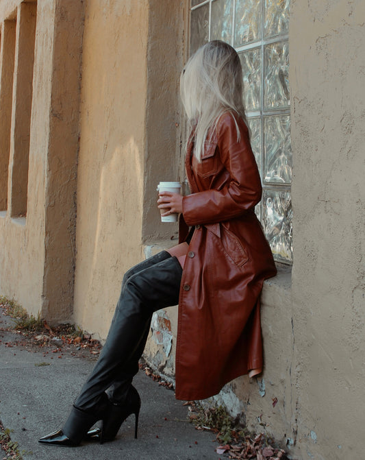 VINTAGE 70s LEATHER TRENCH
