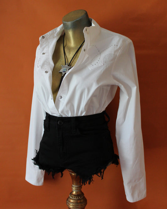 WHITE WESTERN BUTTON-UP