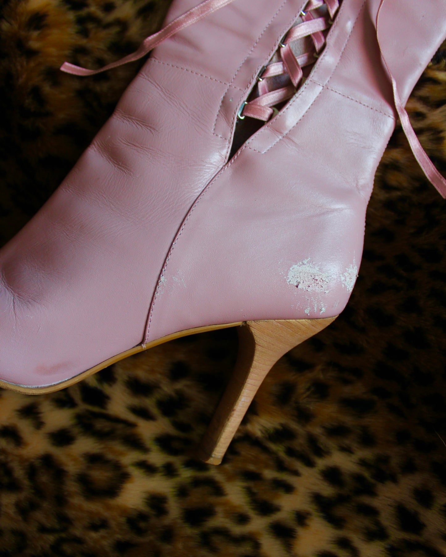 PINK LEATHER LACE-UP BOOTS