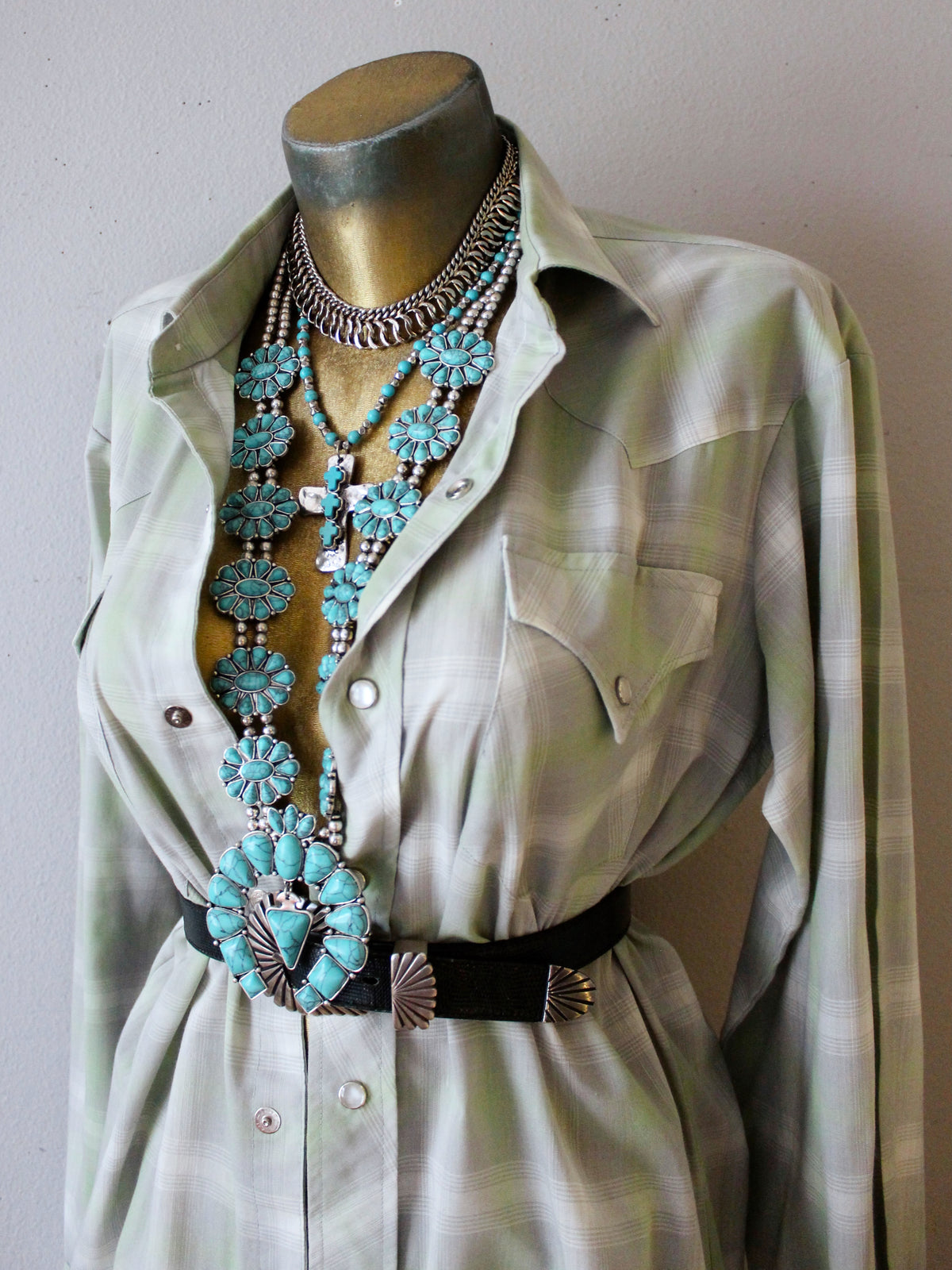 VINTAGE H BAR C GREEN PLAID PEARL SNAP BUTTON-UP