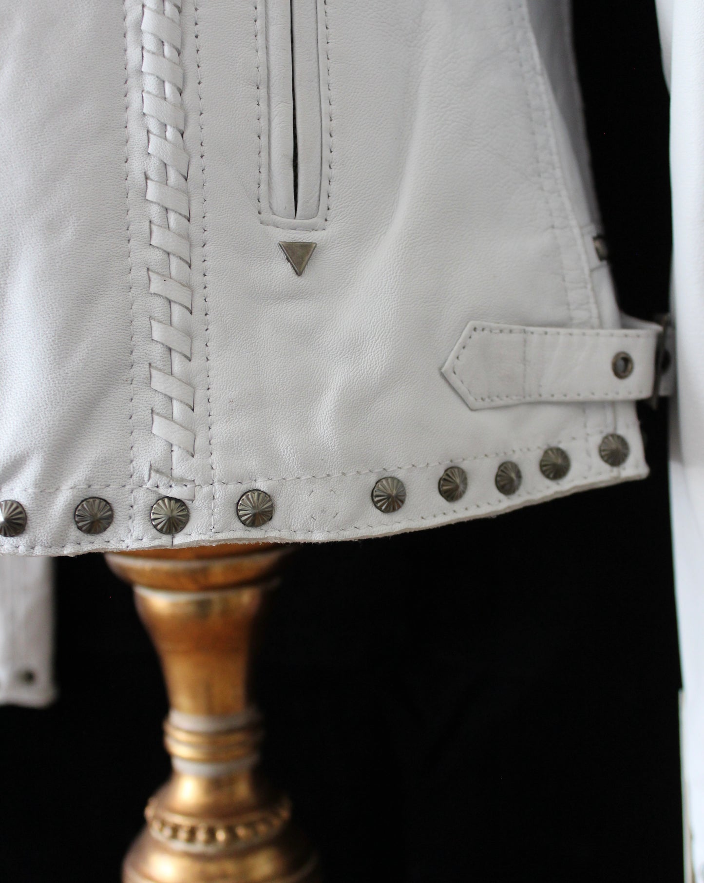 ROCK N ROLL STUDDED WHITE LEATHER JACKET