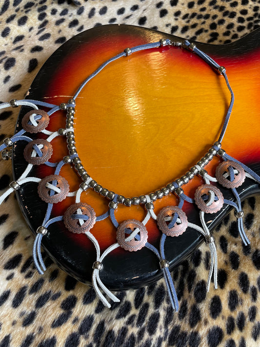 VINTAGE BEADED AND COPPER CONCHO NECKLACE