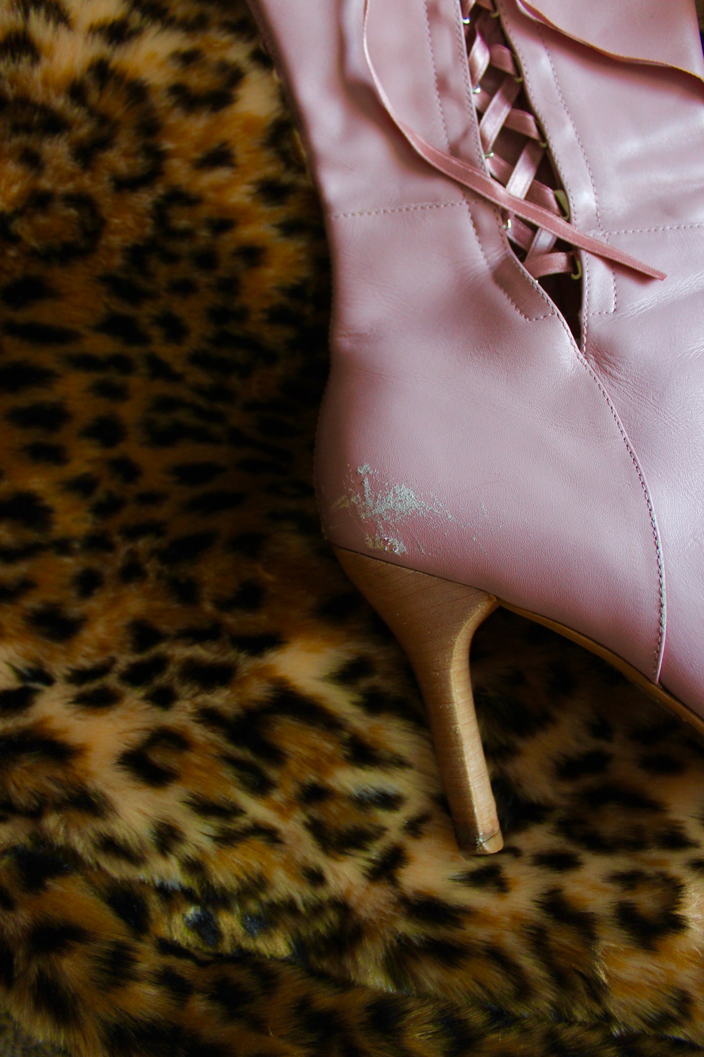 PINK LEATHER LACE-UP BOOTS