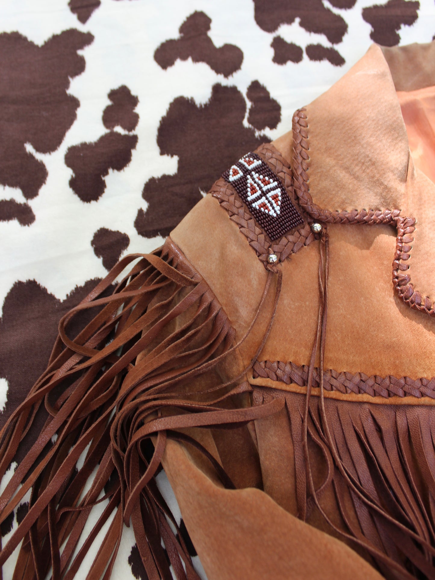 VINTAGE LEATHER FRINGE + BEADED JACKET