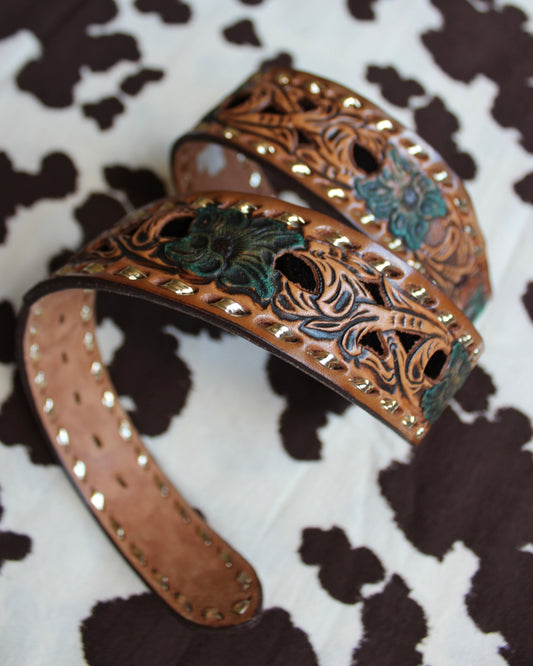 VINTAGE TOOLED LEATHER BELT