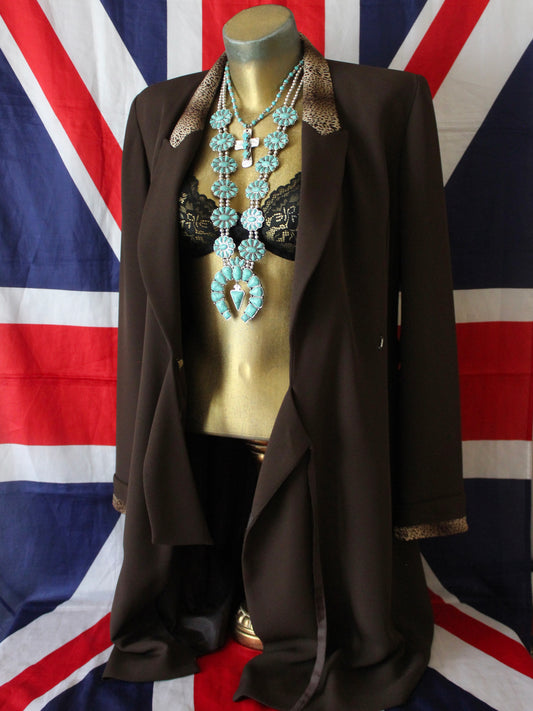 VINTAGE LONG LINE BLAZER JACKET W/ ANIMAL PRINT