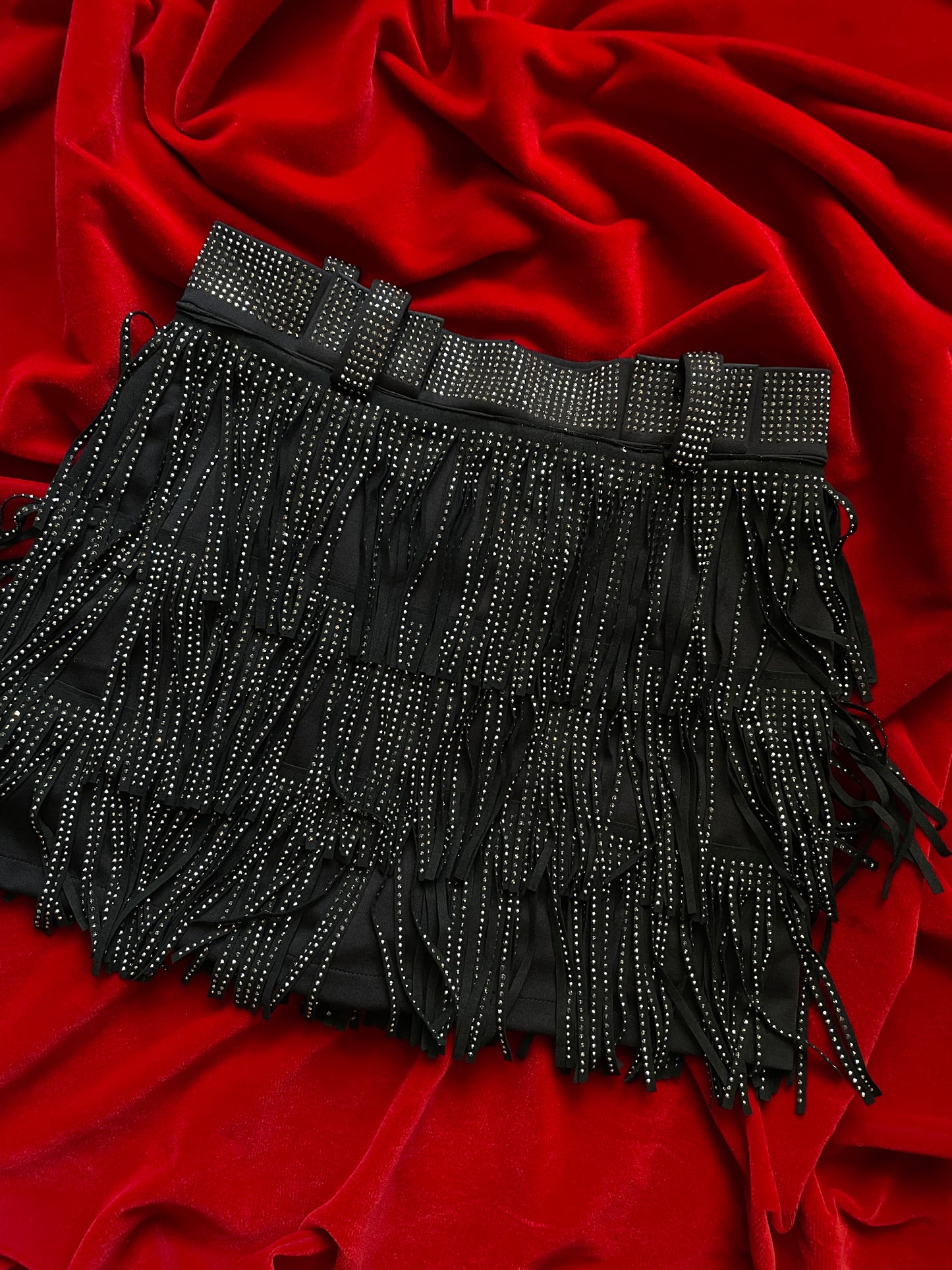 RHINESTONE FRINGE SKIRT