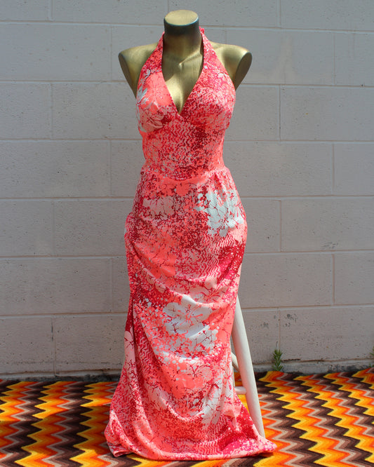 VTG 60’S/70’S HAWAIIAN FLOWER HALTER DRESS