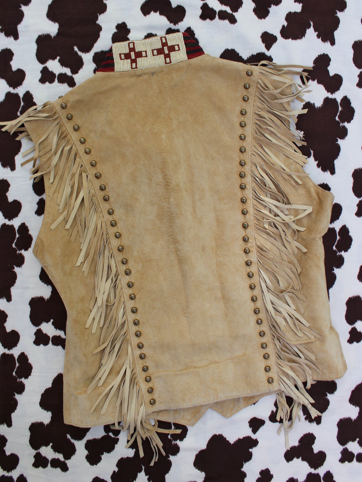 VINTAGE STUDDED FRINGE LEATHER VEST