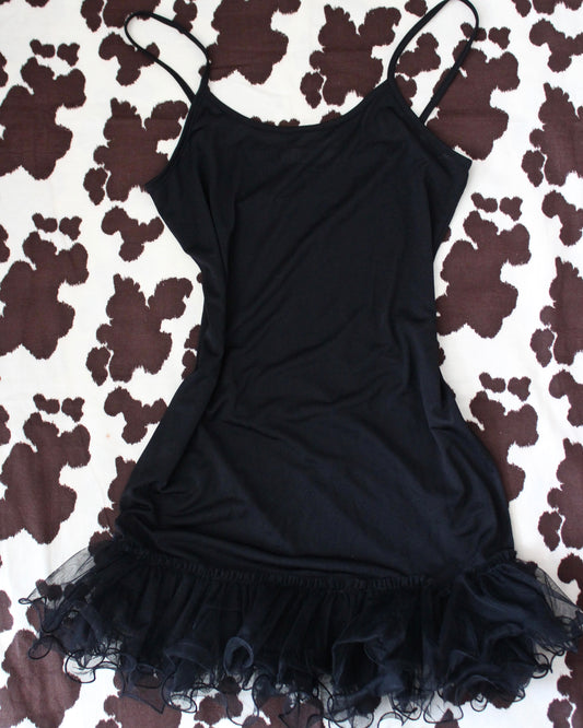 RUFFLE HEM LITTLE BLACK DRESS