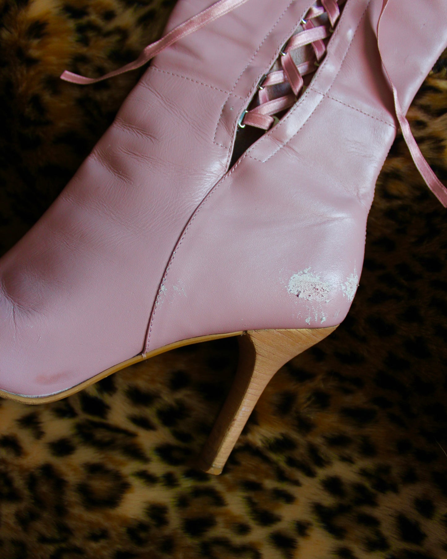 PINK LEATHER LACE-UP BOOTS