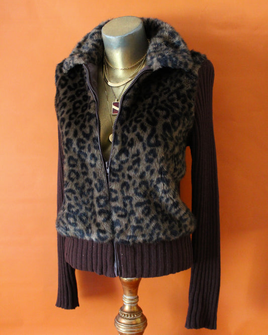 LEOPARD ZIP UP SWEATER JACKET