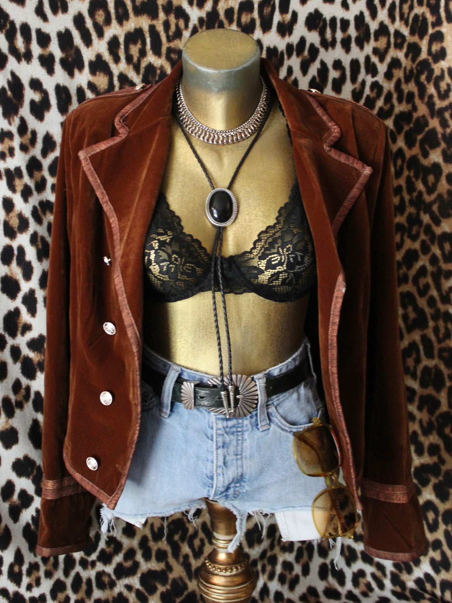 RUST VELOUR MILITARY STYLE JACKET
