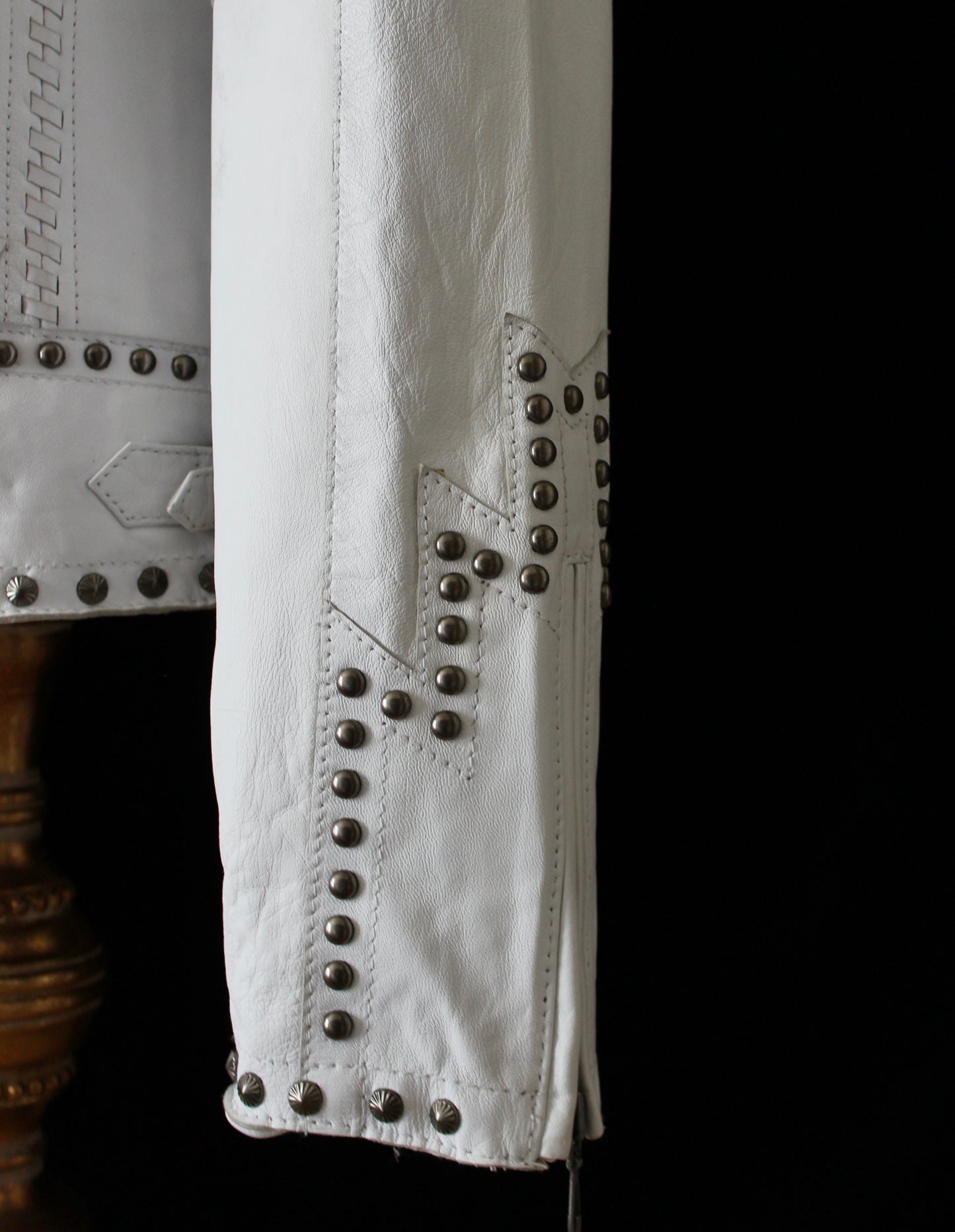 ROCK N ROLL STUDDED WHITE LEATHER JACKET