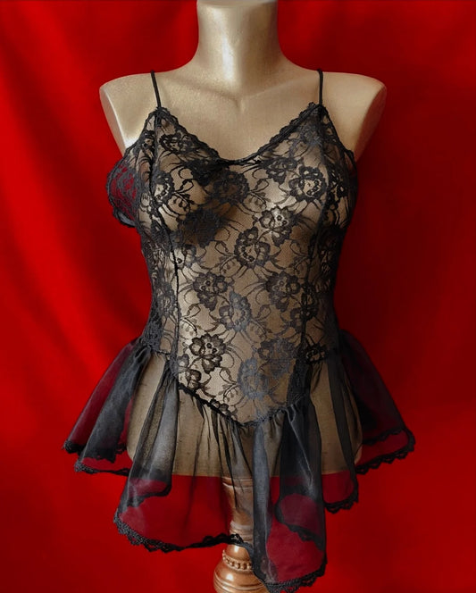 VINTAGE BLACK LACE BABY DOLL TOP