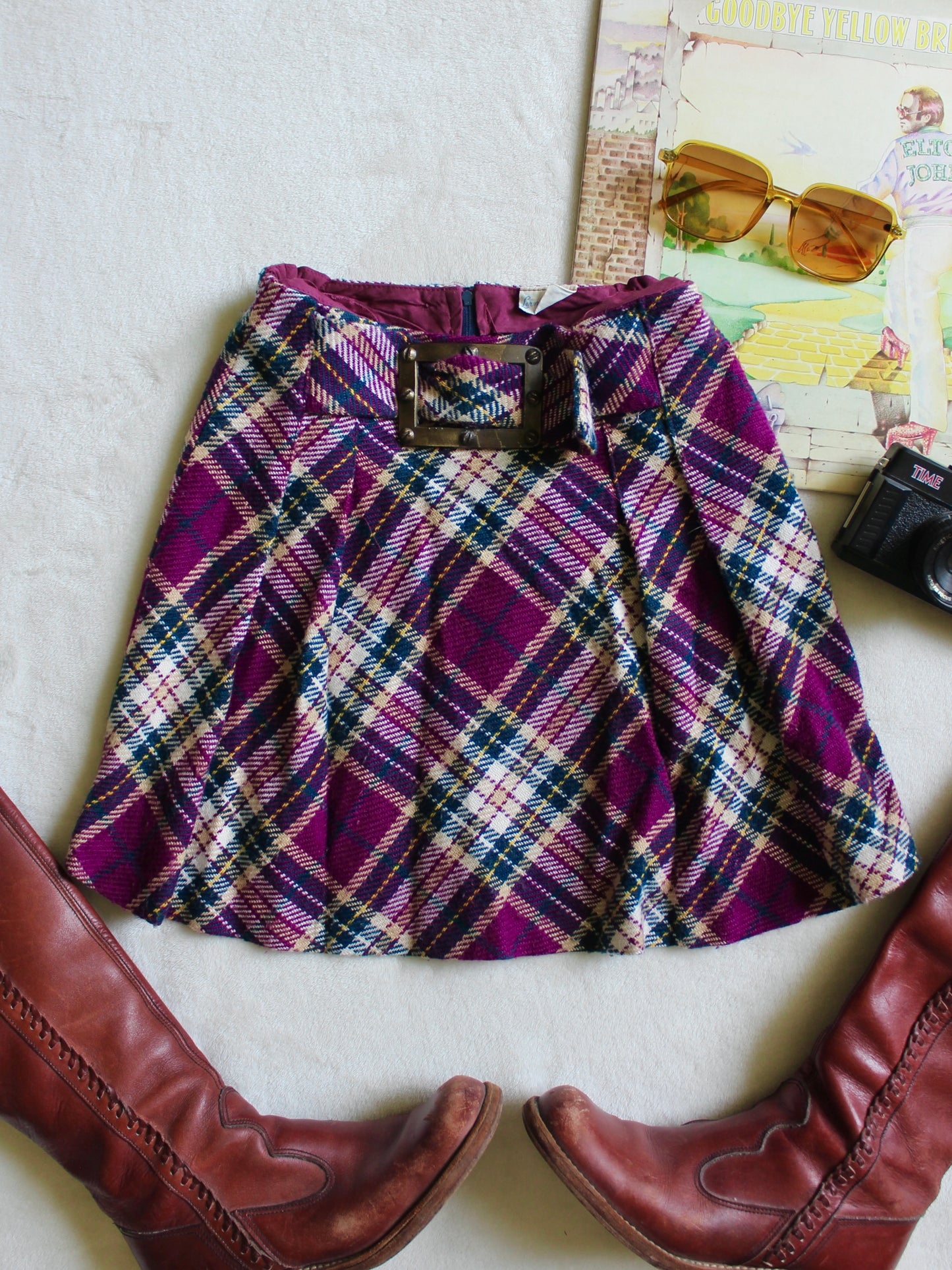 VINTAGE 60s/70s PURPLE MINI SKIRT WITH BUCKLE