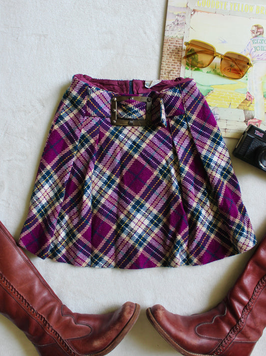 VINTAGE 60s/70s PURPLE MINI SKIRT WITH BUCKLE
