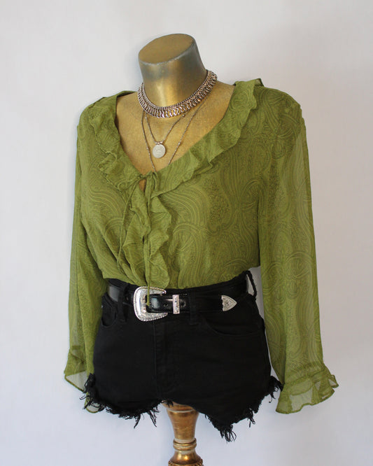 Y2K GREEN RUFFLE TOP