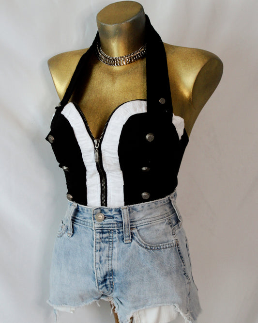 BLACK & WHITE ZIP-UP BUSTIER