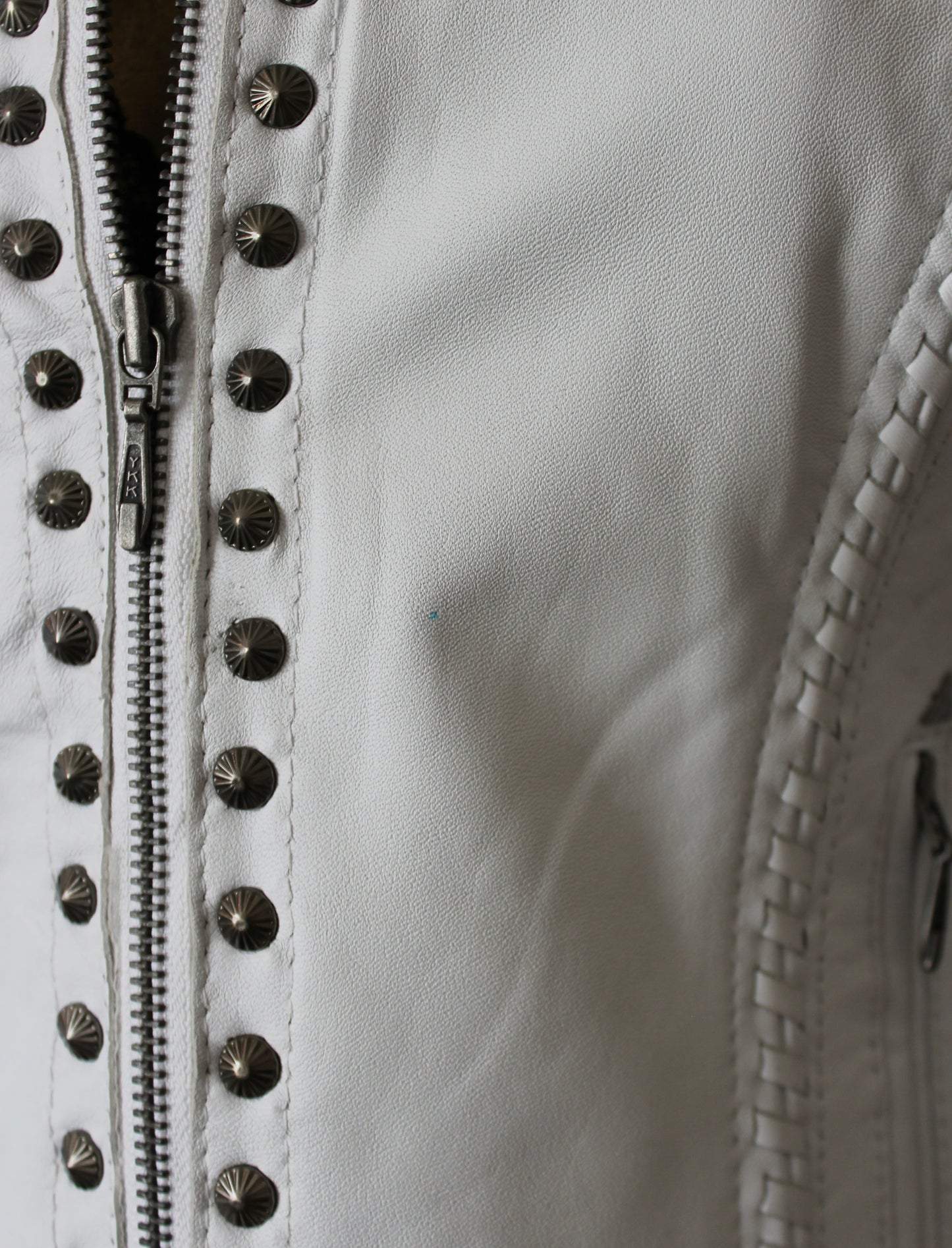ROCK N ROLL STUDDED WHITE LEATHER JACKET