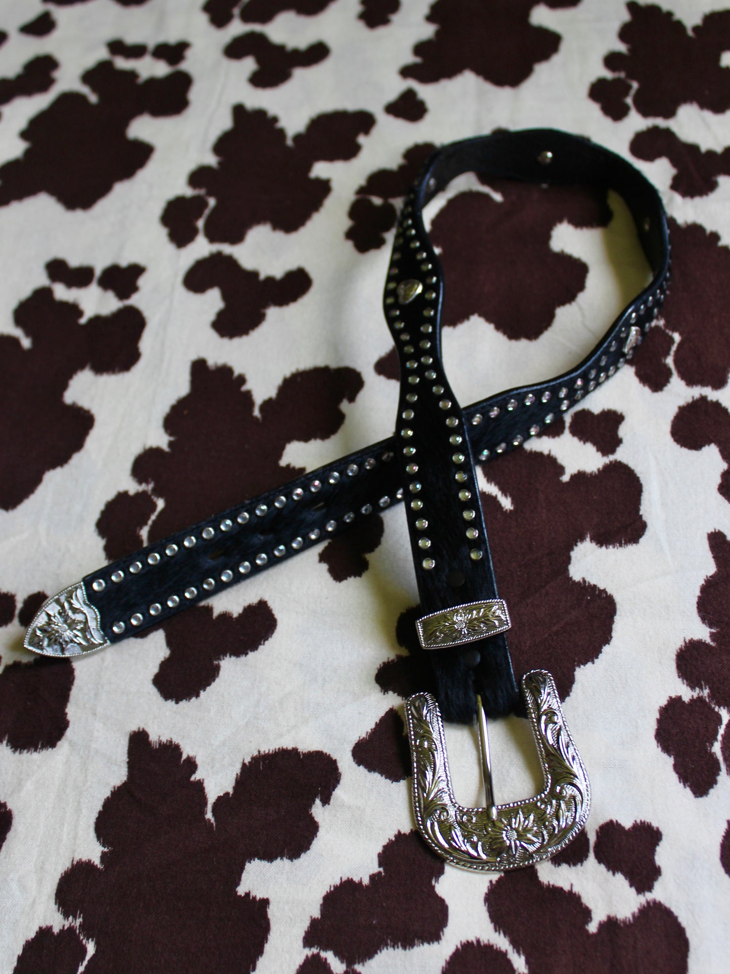 RHINESTONE STUDDED BELT WITH HEART DETAIL