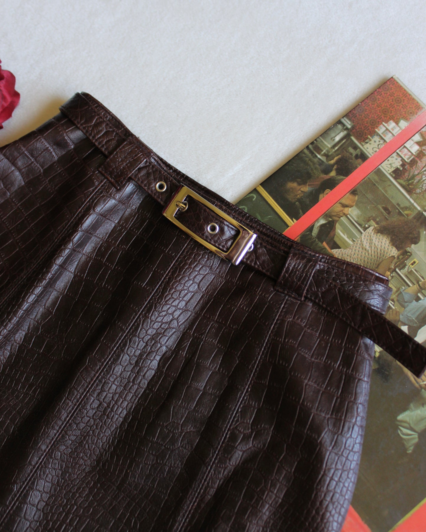 WILSONS BROWN EMBOSSED LEATHER SKIRT