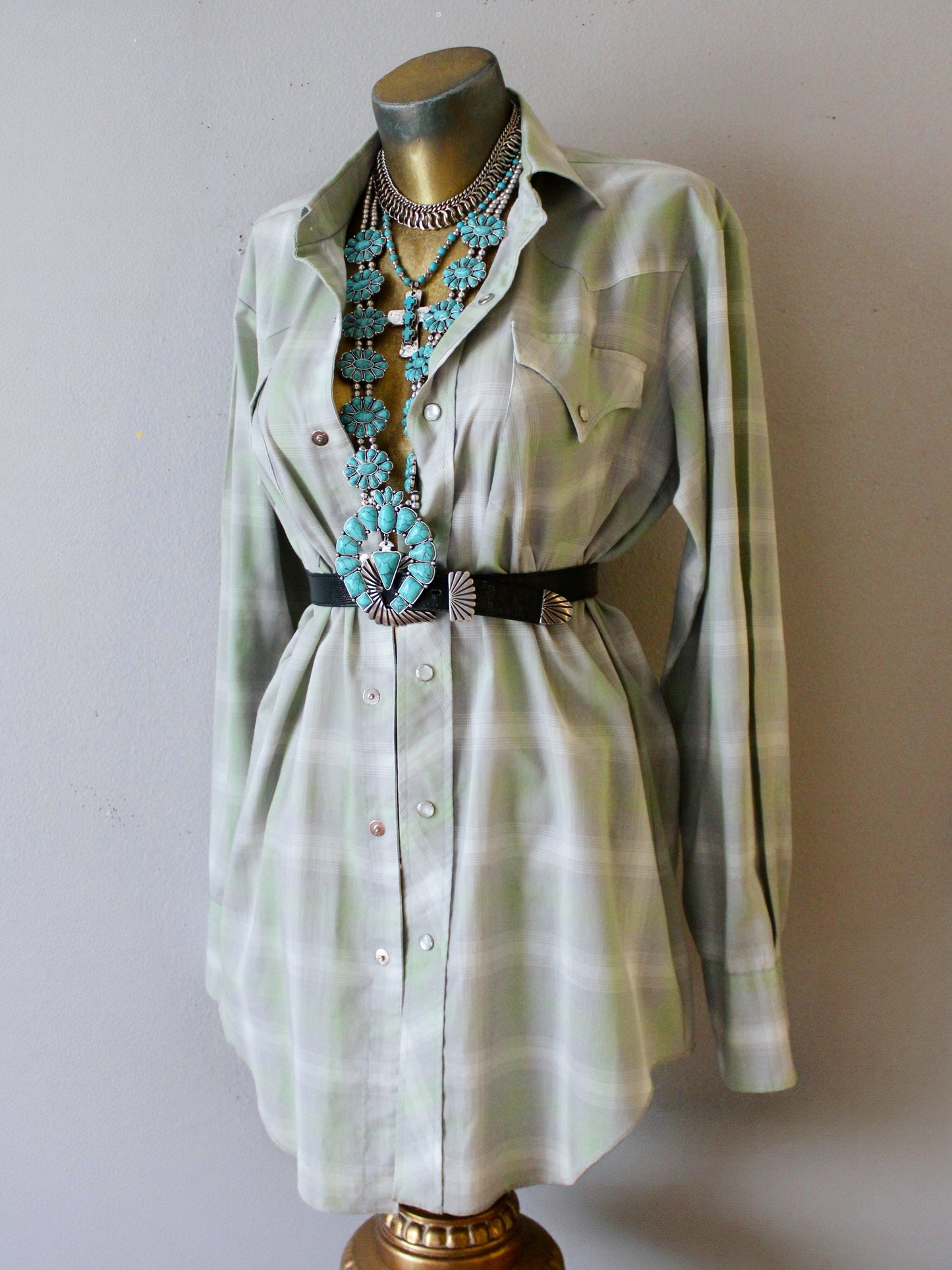 VINTAGE H BAR C GREEN PLAID PEARL SNAP BUTTON-UP