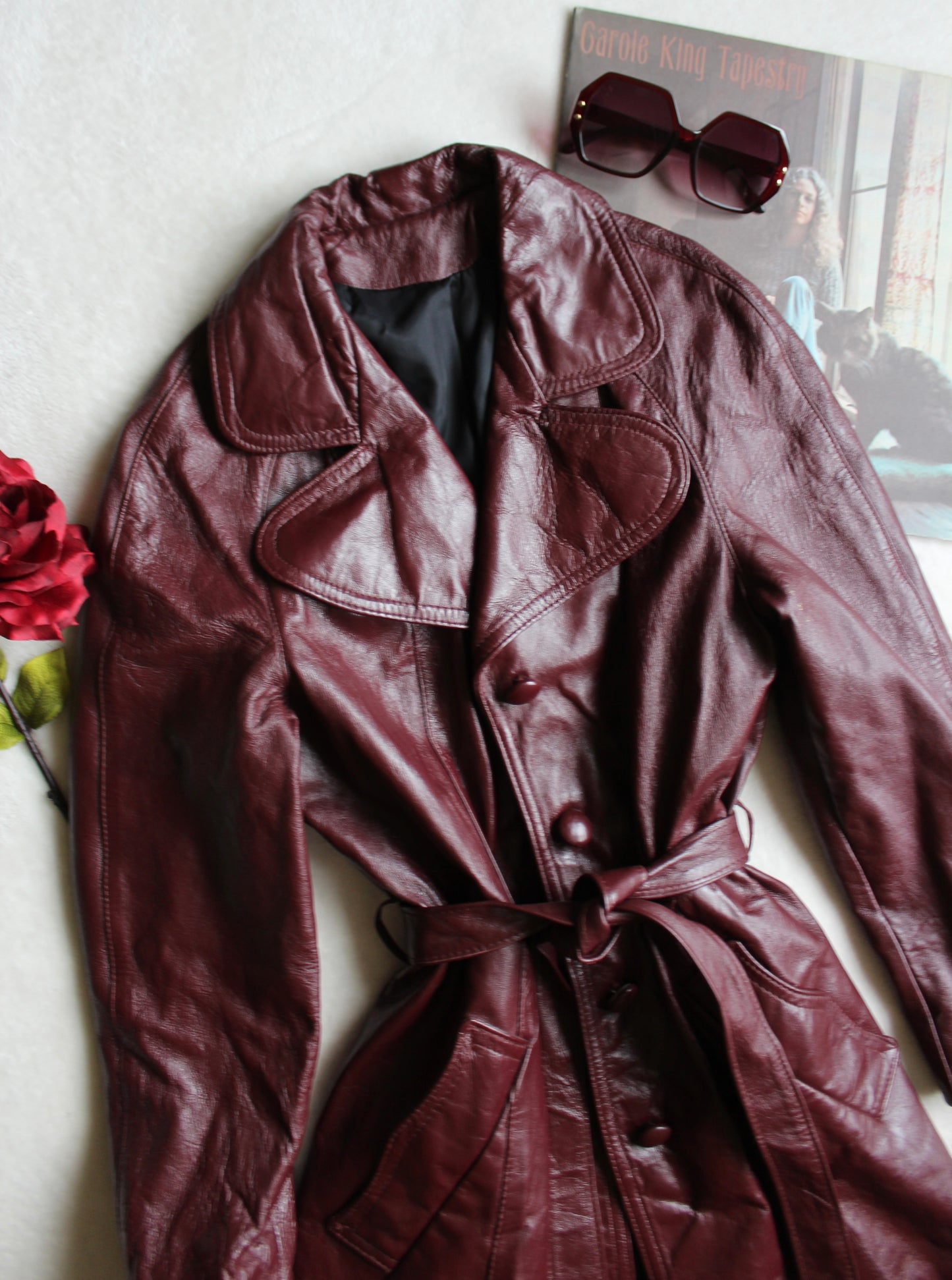 VINTAGE 70’s FULL LEATHER MAHOGANY TRENCH COAT