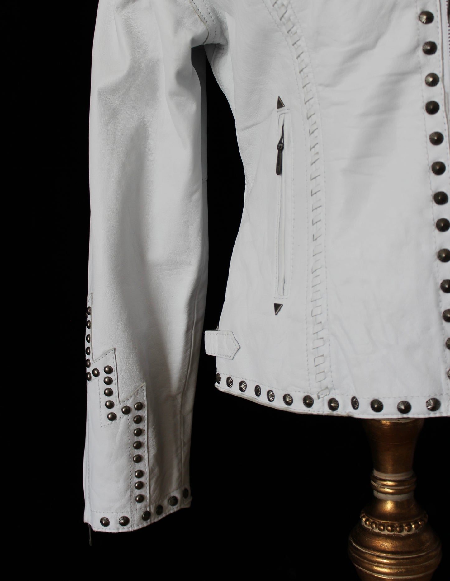 ROCK N ROLL STUDDED WHITE LEATHER JACKET