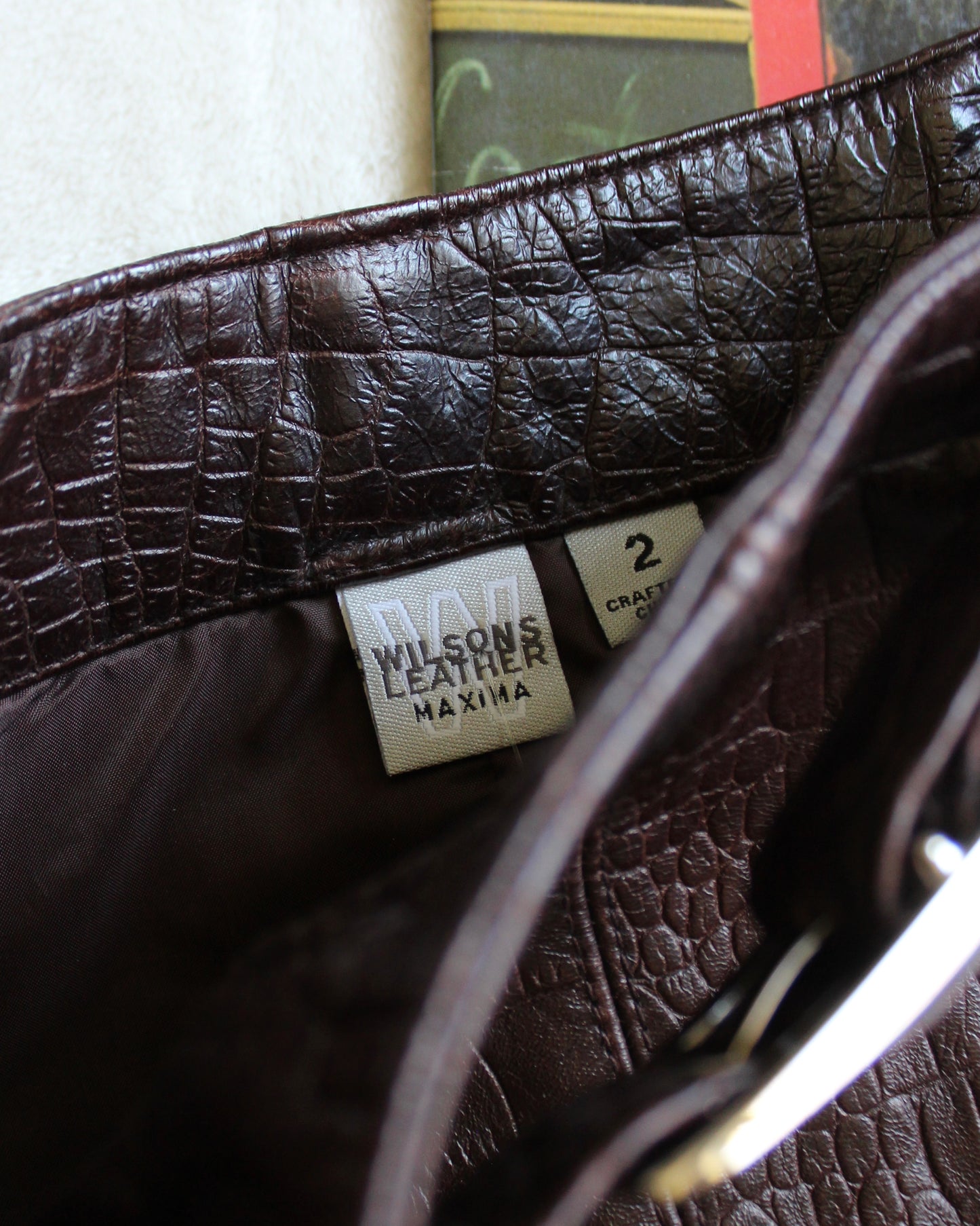 WILSONS BROWN EMBOSSED LEATHER SKIRT