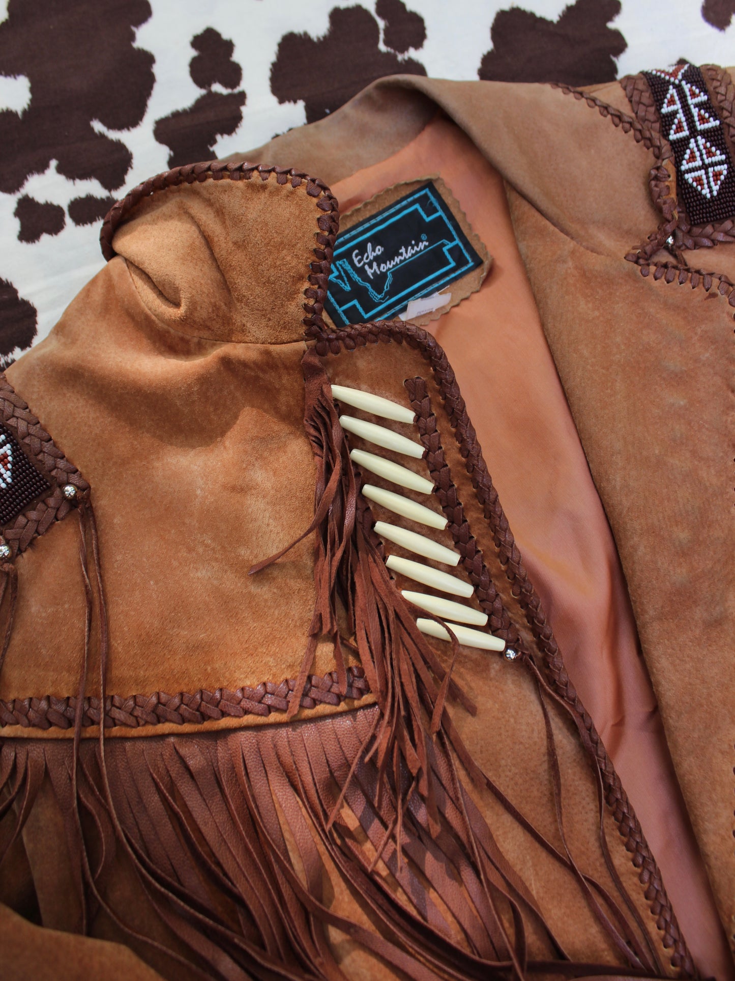 VINTAGE LEATHER FRINGE + BEADED JACKET