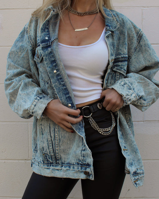 VINTAGE DISTRESSED ACID WASH DENIM JACKET