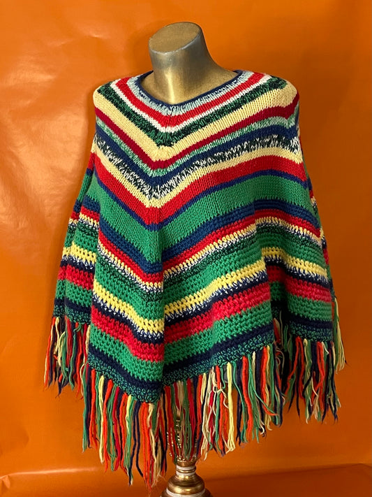 MULTI-COLORED KNITTED PONCHO