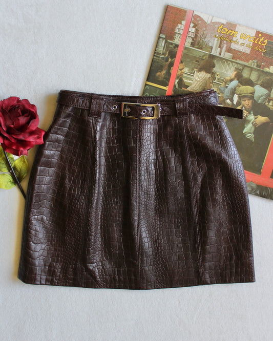 WILSONS BROWN EMBOSSED LEATHER SKIRT