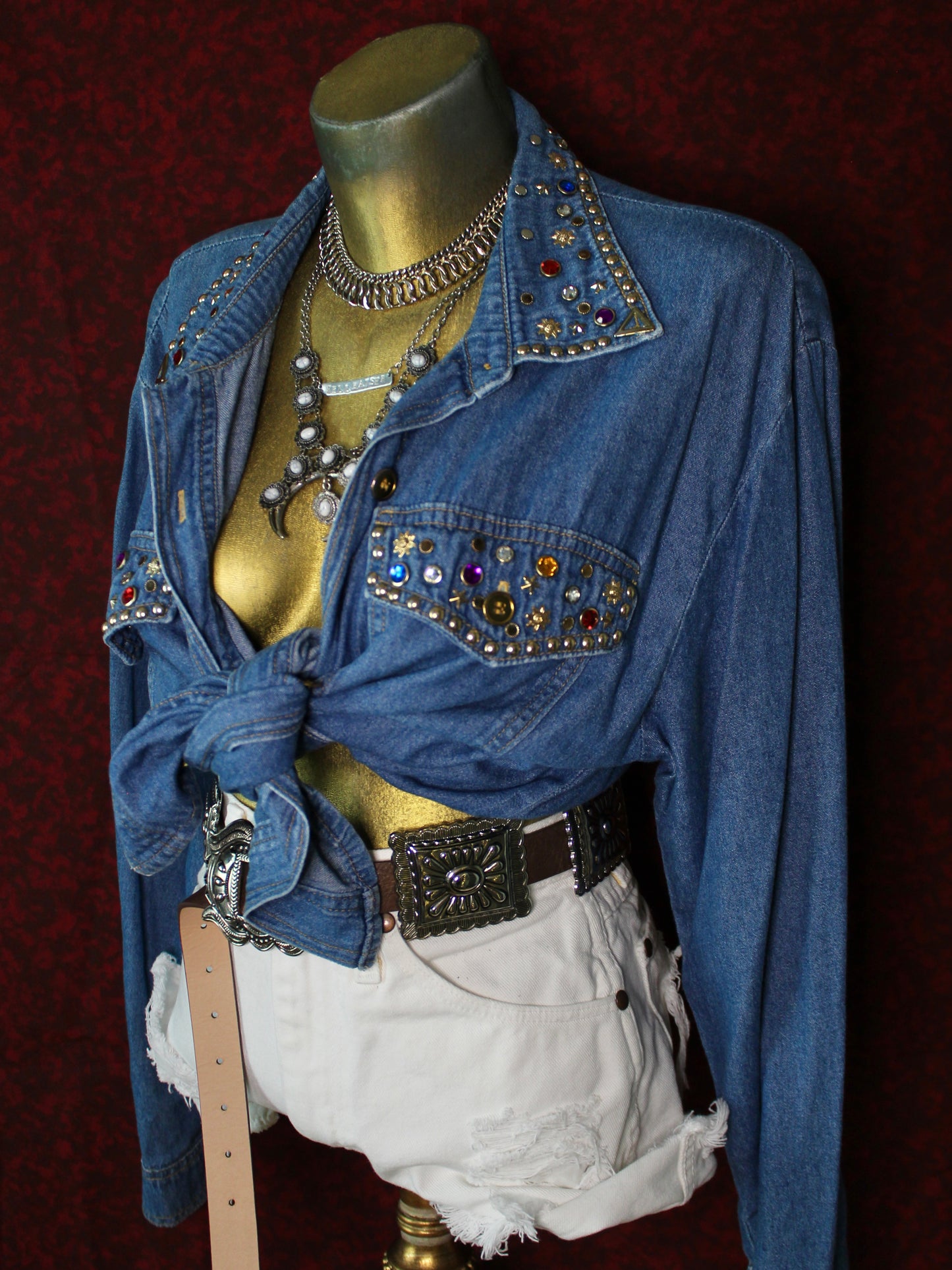 VINTAGE GEMSTONE STUDDED DENIM SHIRT