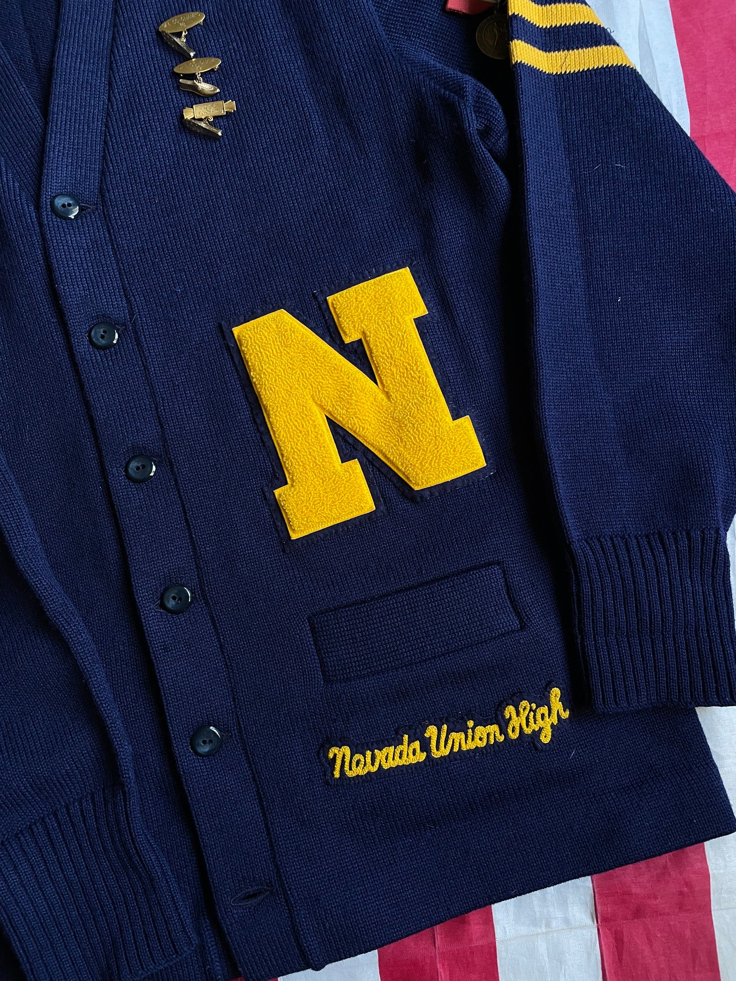 VINTAGE NAVY/YELLOW VARSITY CARDIGAN