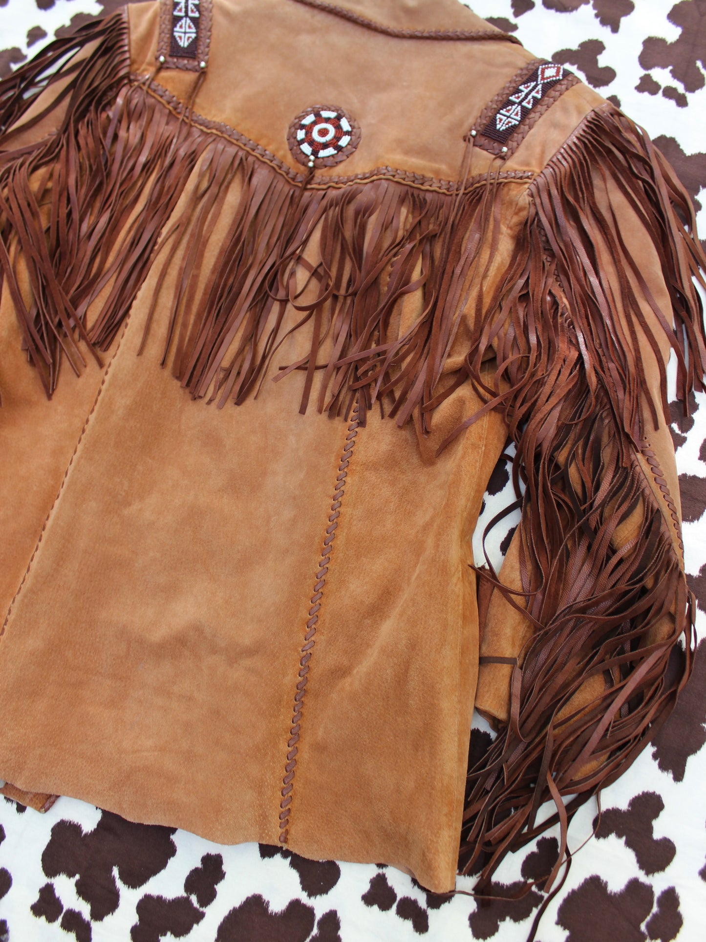 VINTAGE LEATHER FRINGE + BEADED JACKET