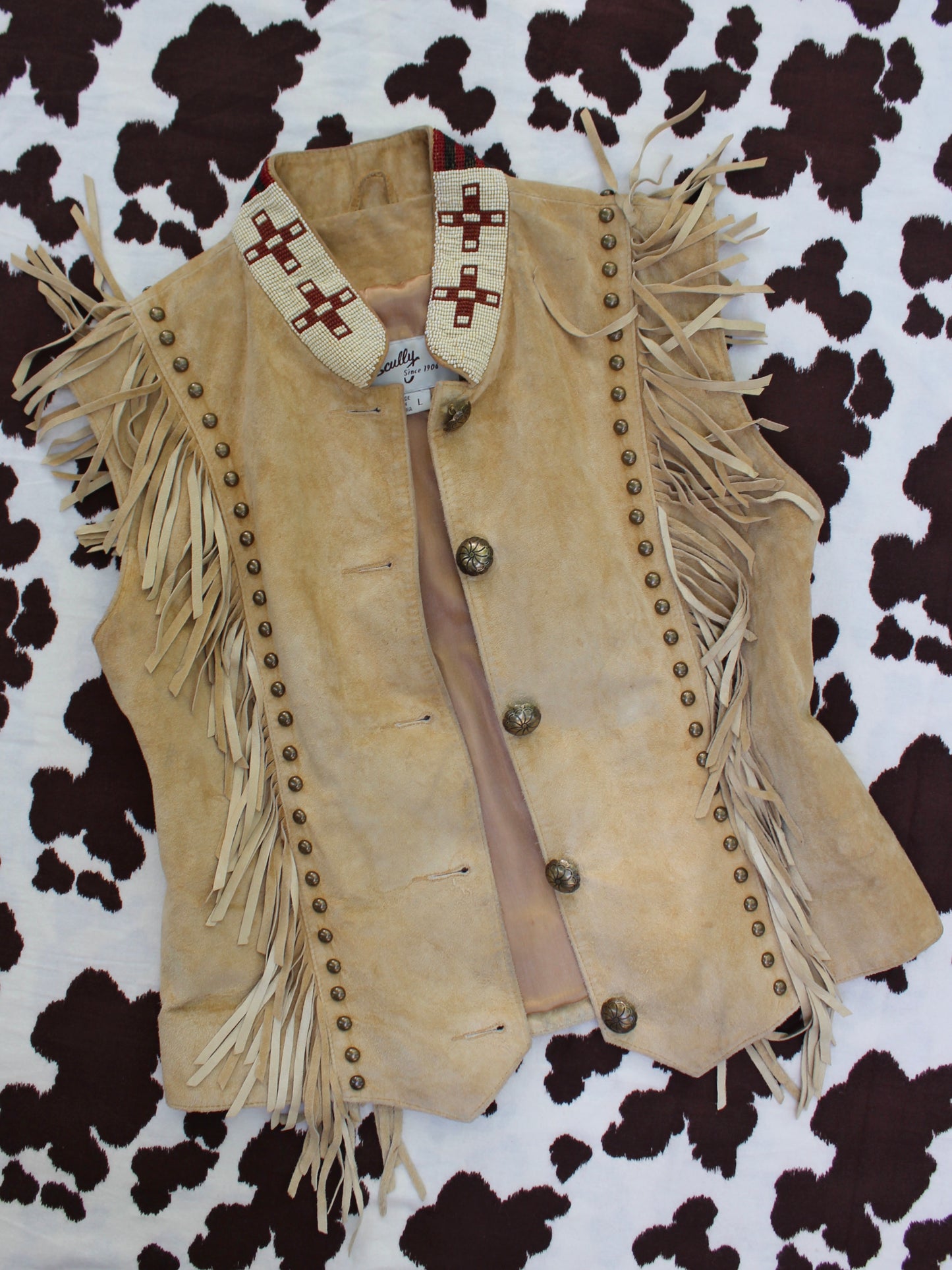 VINTAGE STUDDED FRINGE LEATHER VEST