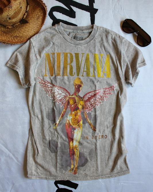 TAUPE/GRAY STONE WASH NIRVANA IN UTERO TEE